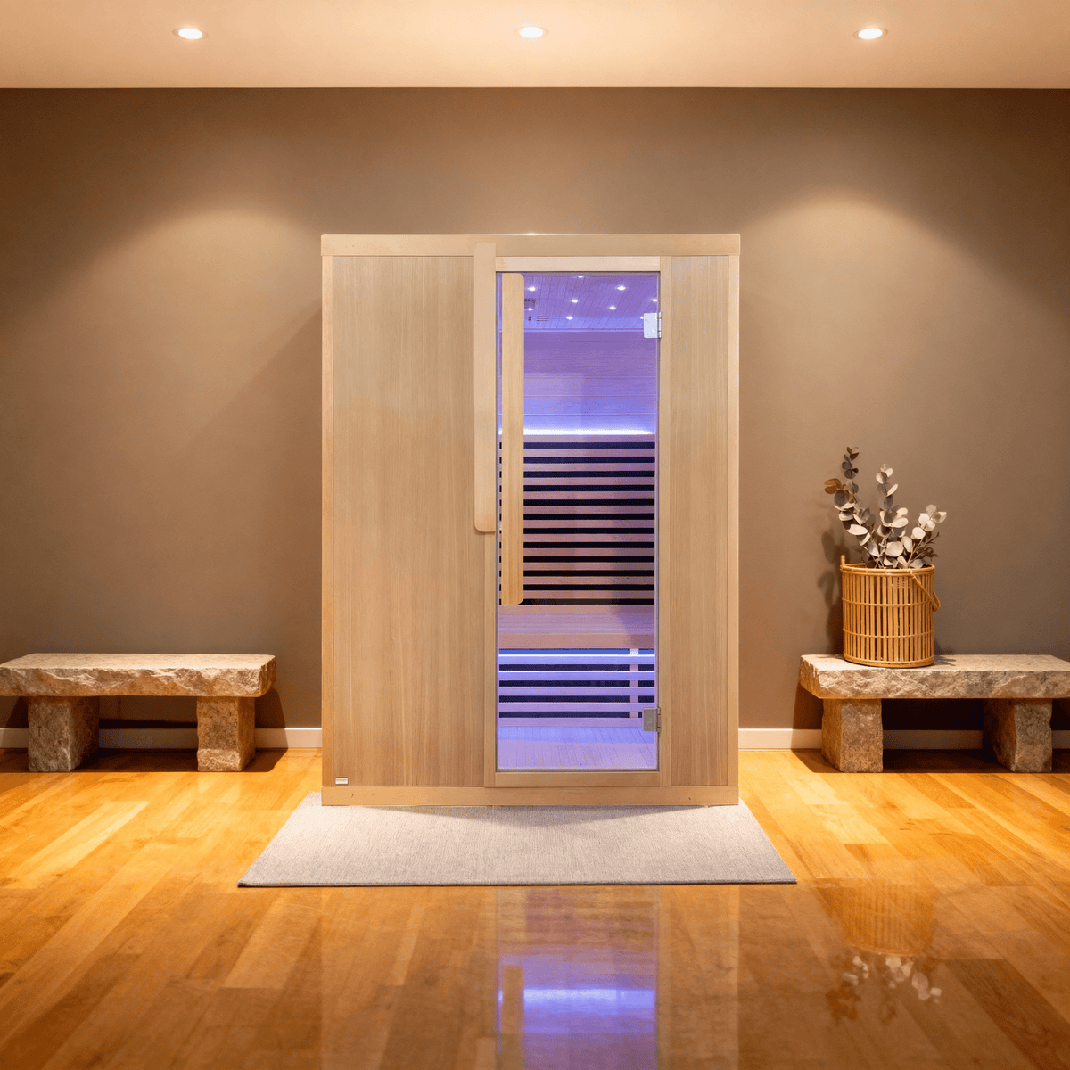 sauna intérieur installé dans une piece lumineuse